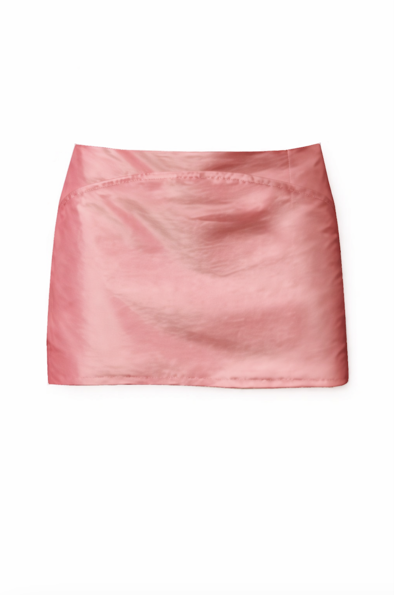 Pink athletic mini skirt with wide waistband in stretchy moisture-wicking fabric for active wear