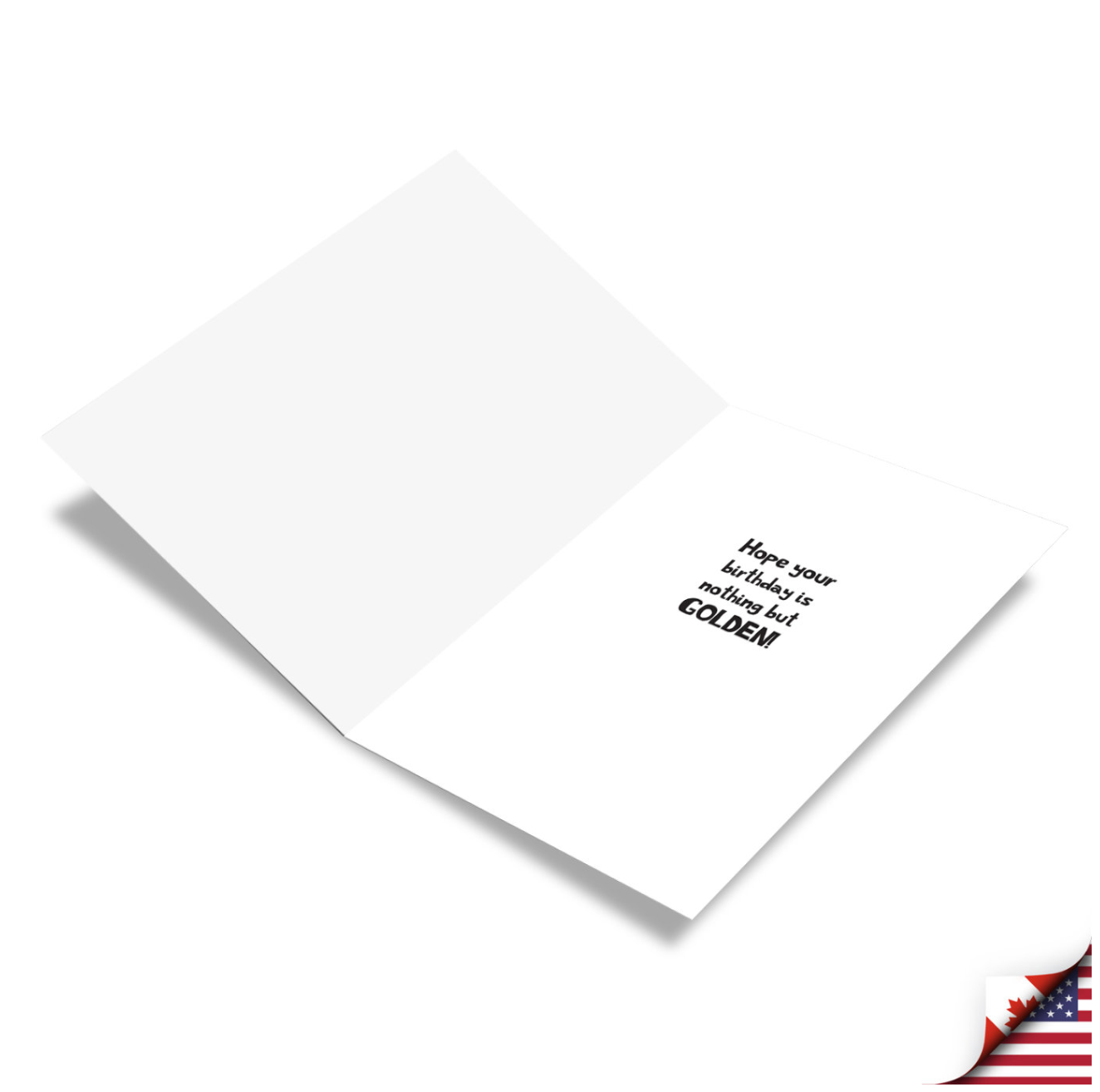 White greeting card with black text reading "Hope your birthday is nothing but GOLDEN" displayed at an angle