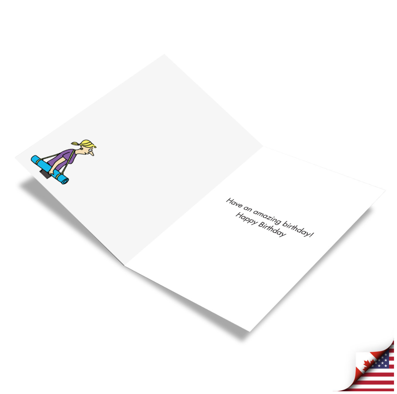 Open white birthday card with cartoon skateboarder illustration and "Have an amazing birthday! Happy Birthday" message inside
