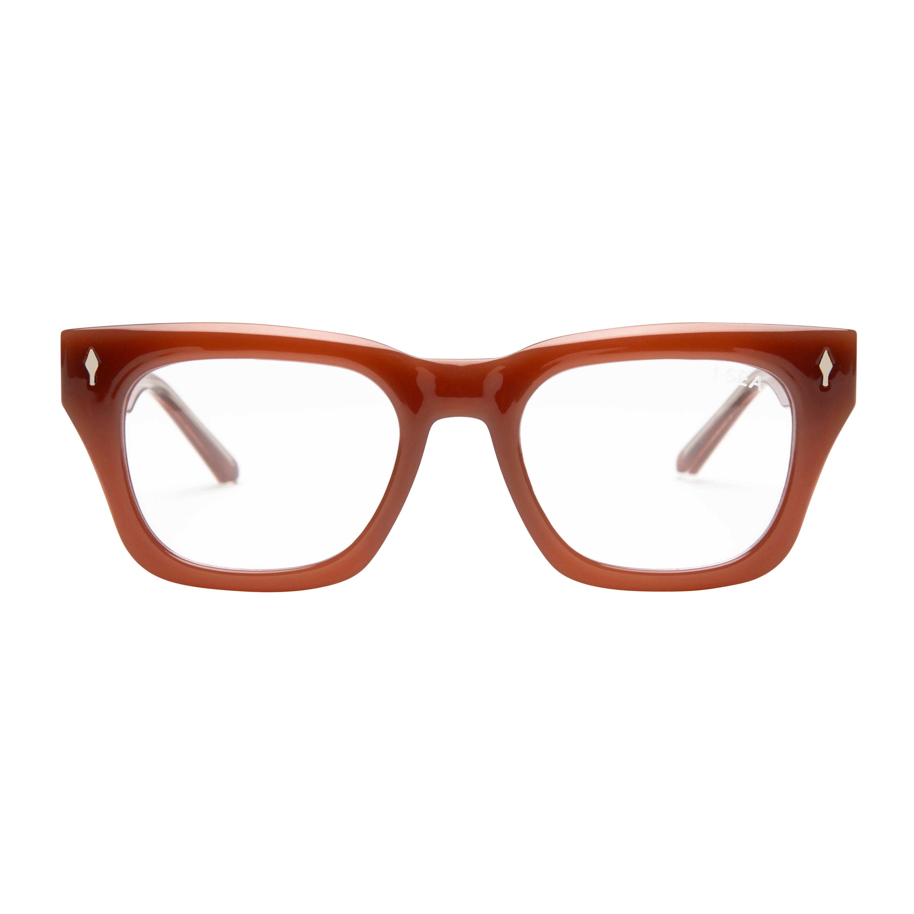 Brown eyeglasses on a white background