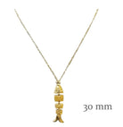 Gold-toned fish pendant necklace with textured geometric segments on delicate chain, 30mm length