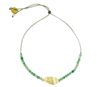 Adjustable bracelet with green aventurine beads and citrine stone centerpiece on olive cord with sliding knot closure