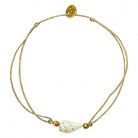 Gold chain anklet with white natural seashell and gold bead accents on adjustable cord