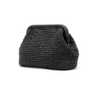 Black woven bag on a white background