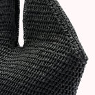 Close-up of a black woven bag with a white background