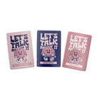 Three mental health conversation cards with cartoon brain character, featuring topics Past/Future/Present, Diving Deeper, and Self Aware