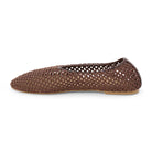 Brown woven leather ballet flat with perforated basketweave pattern and tan sole, shown from side view