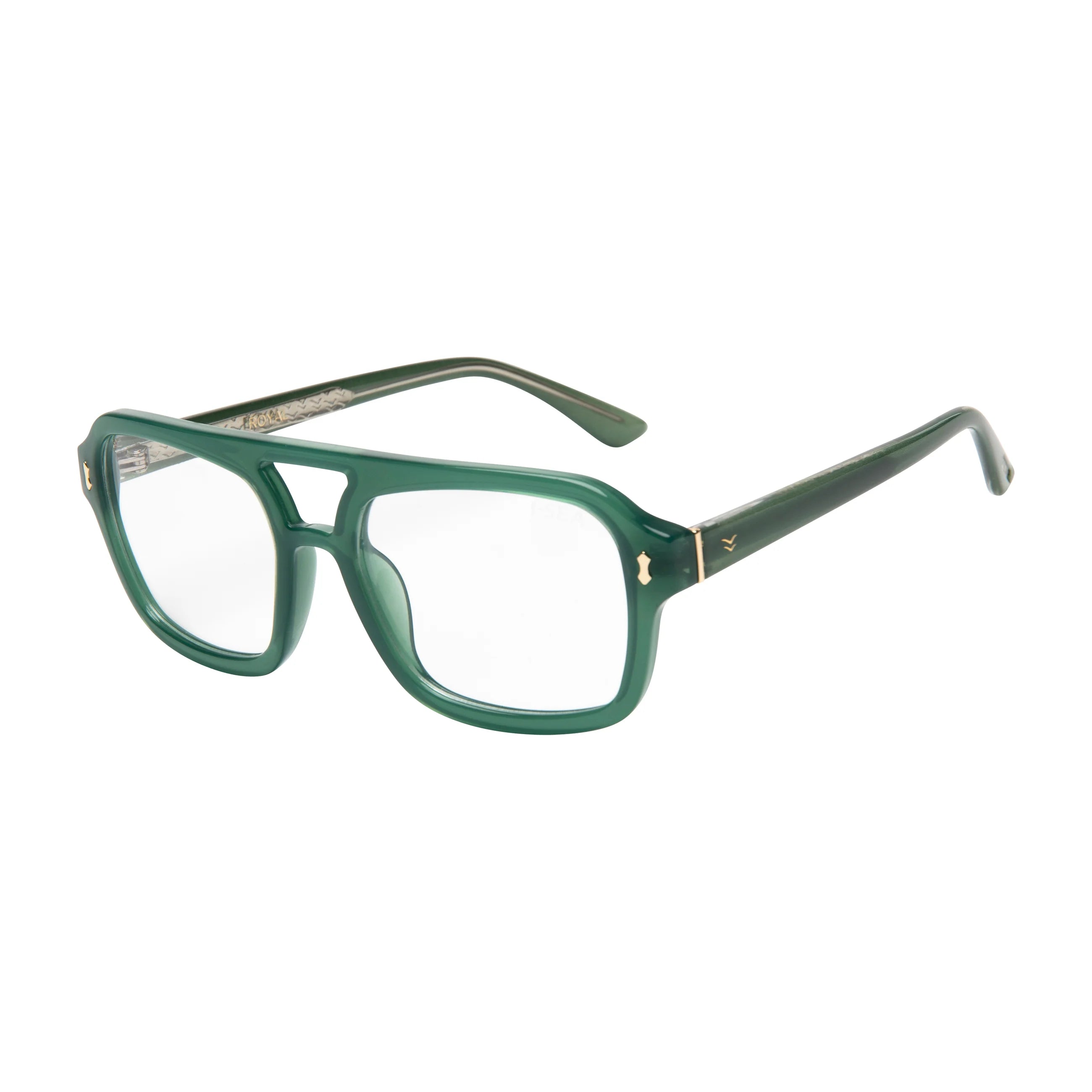 Green eyeglasses on a white background