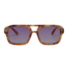 Tortoiseshell brown square aviator sunglasses with purple-tinted lenses and keyhole bridge detail