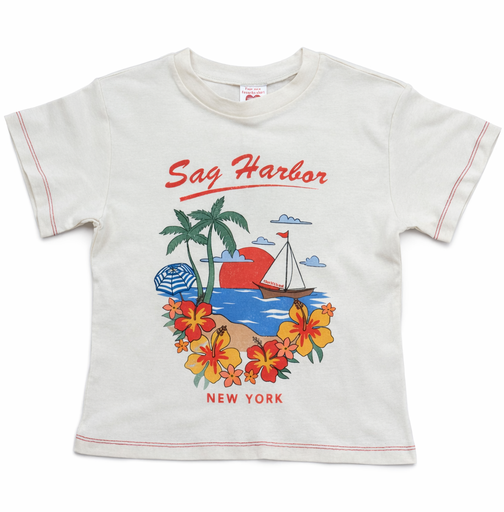 Baby t-shirt with 'Sag Harbor New York' design on a white background