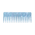 Light blue marbled resin wide-tooth comb with rounded edges and evenly spaced teeth for detangling hair