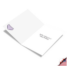 Purple gemstone-shaped birthday card with text "Briefly wishing you a Happy Birthday!" on white cardstock