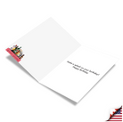 Open white greeting card with red pool float illustration and "Make a splash on your birthday! Happy Birthday!" text inside