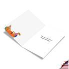 Birthday greeting card with cartoon carrot character illustration and text "Say yes to having a Happy Birthday!" on white background