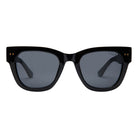 Black sunglasses with dark lenses on a white background
