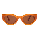 Orange sunglasses with brown lenses on a white background