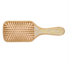 Wooden paddle hairbrush with bamboo bristles and EMI JAY branding on natural wood handle with decorative pattern