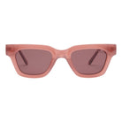 Pink sunglasses with a white background