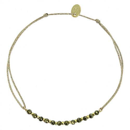Gold chain bracelet with dark green beads and adjustable sliding clasp closure