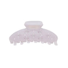 Frosted pink hair claw clip with crystal rhinestone flower embellishments and scalloped edges
