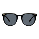 Black sunglasses with dark lenses on a white background