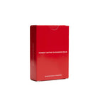 Red cardboard box packaging for Honest Dating Expansion Pack card game with white text and minimal design