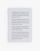 Gray rounded rectangle card with black text containing 4 numbered instructions for a team bonding card game activity