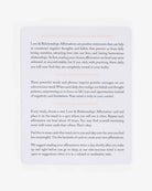 Love and Relationship Affirmations instruction card with pale purple background explaining how to use daily affirmation cards