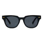 Black sunglasses with gold accents on a white background