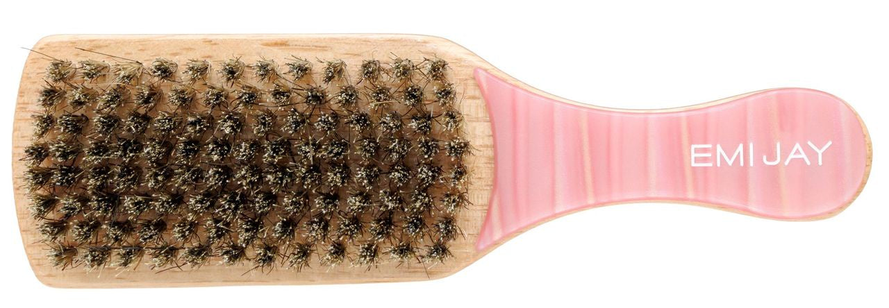 EMI JAY wooden paddle hair brush with boar bristles and pink marbled handle