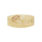 Oval-shaped pale yellow resin soap dish with embedded dried flowers and translucent finish