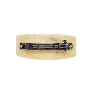 Cream ivory resin rectangular hair barrette clip with metal clasp closure view from back