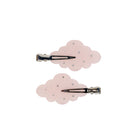 Pink cloud-shaped hair clips with sparkly glitter accents, set of two metal snap clips for girls