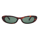 Sunglasses with tortoiseshell frame and green lenses on a white background