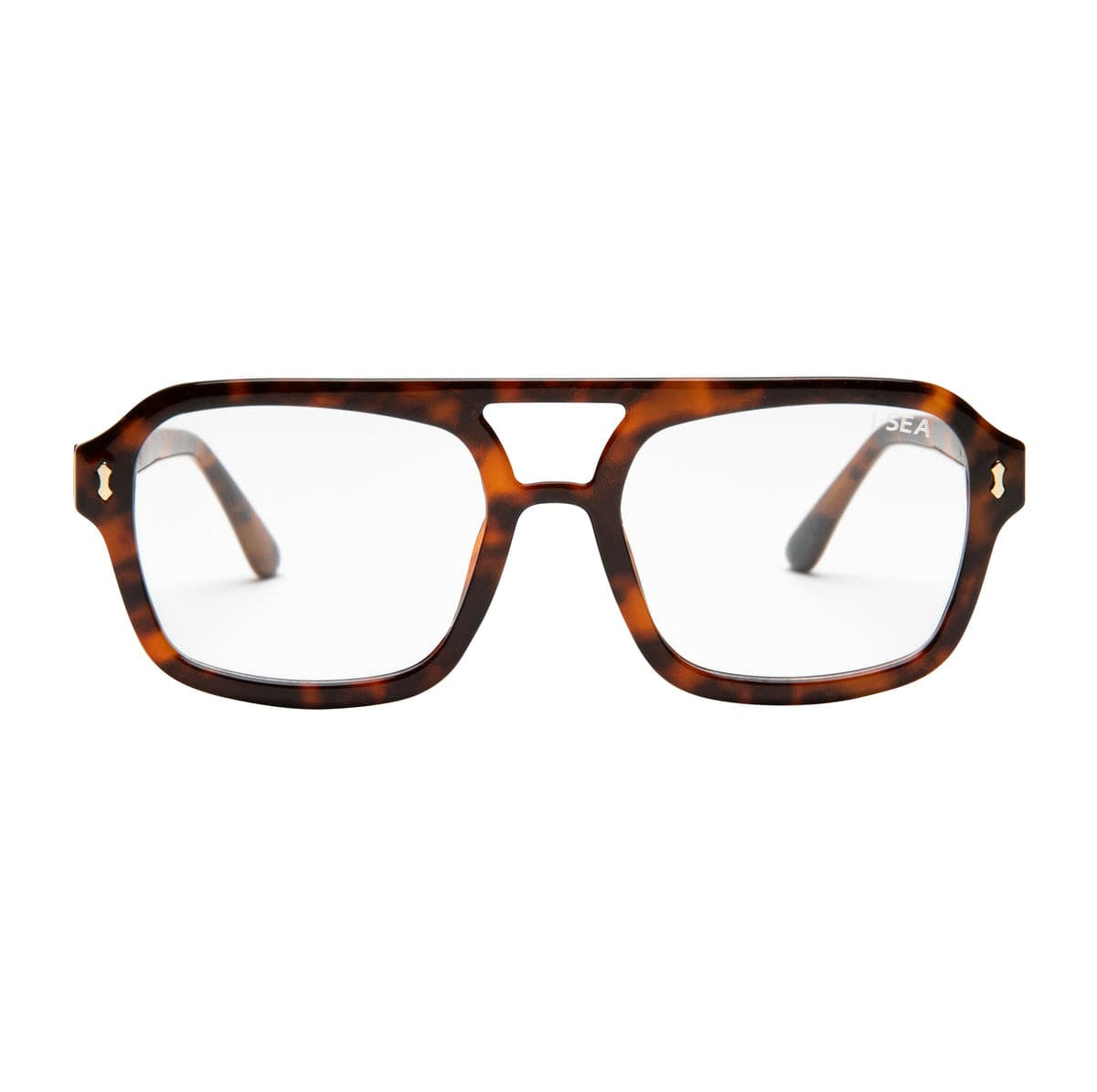 Tortoiseshell eyeglasses on a white background