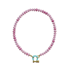 Pink and purple beaded necklace with turquoise enamel toggle clasp and gold-tone accents