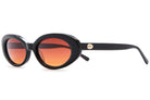 Black sunglasses with orange lenses on a white background
